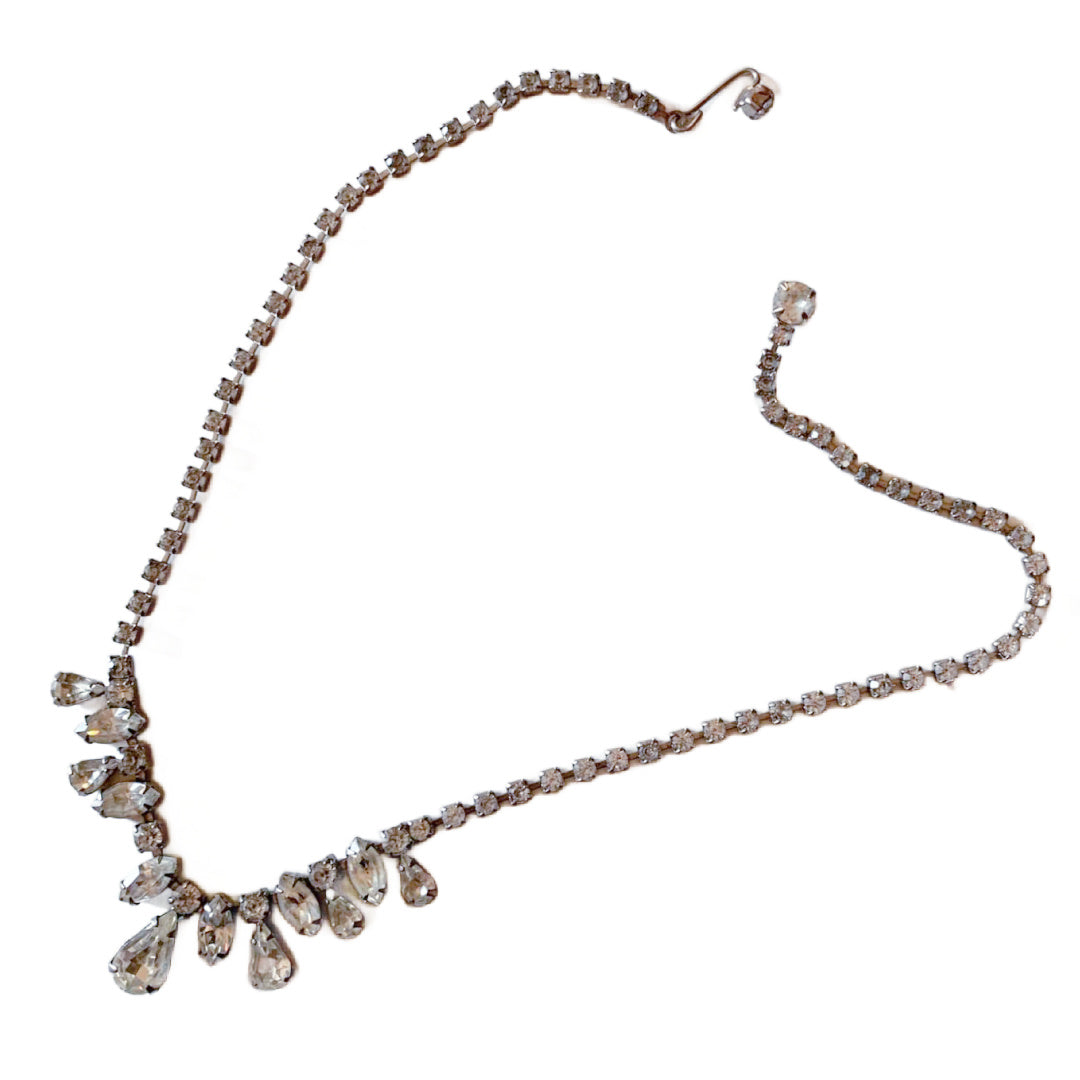 Tear Drop Front Rhinestone Necklace circa 1950s