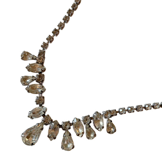 Tear Drop Front Rhinestone Necklace circa 1950s