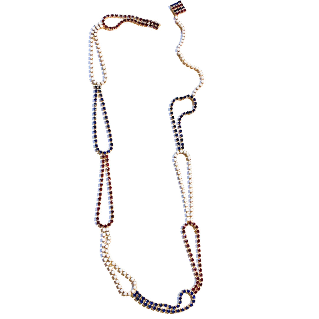 Red White and Blue Rhinestone Hip Belt circa 1980s