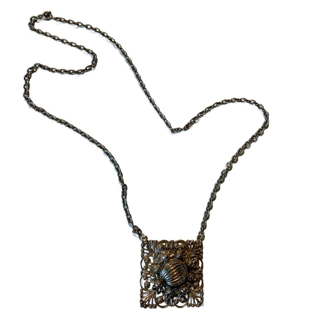 Squared Filigree Statement Necklace circa 1970s