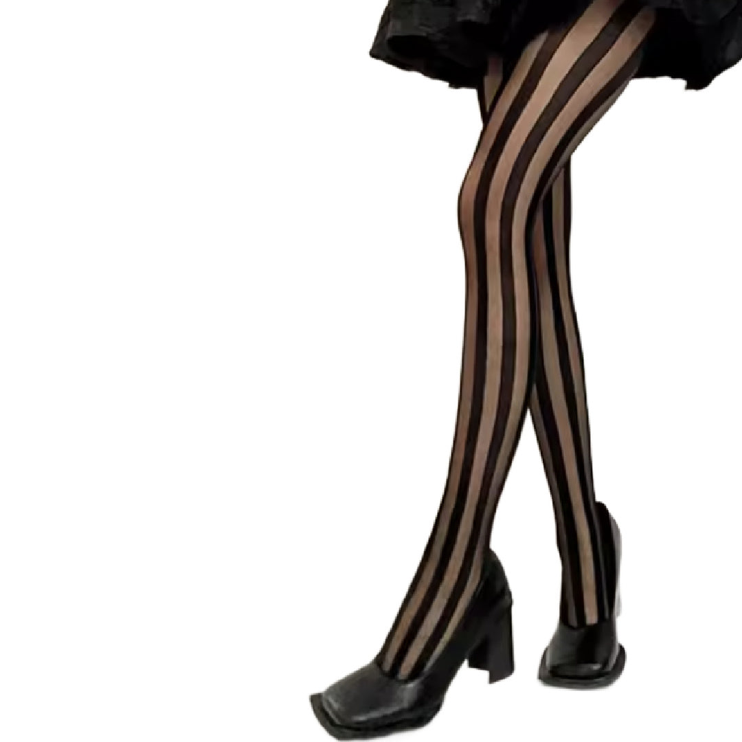 Livvie- the Black and Sheer Vertically Striped Tights
