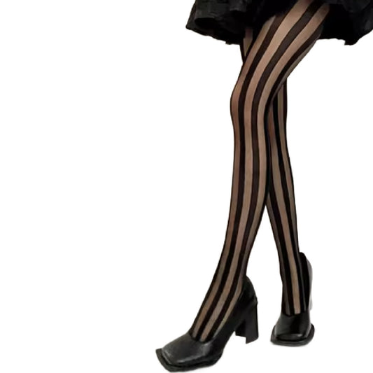Livvie- the Black and Sheer Vertically Striped Tights