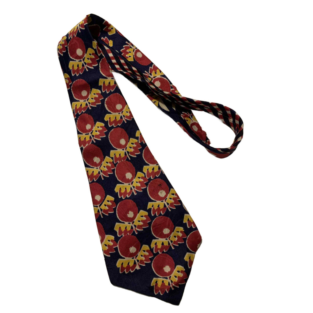 Abstract Flower Print & Gingham Silk Men's Tie circa 1940s