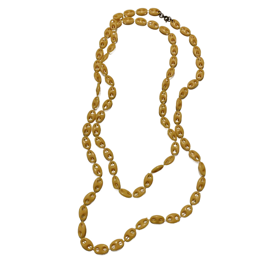 Button Style Yellow Celluloid Super Log Necklace 52" circa 1930s