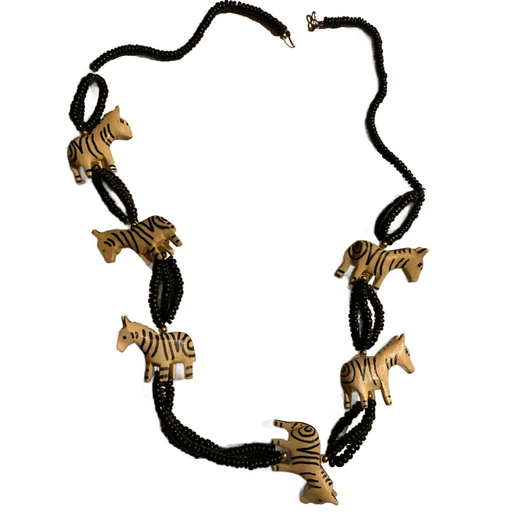 Wooden Zebra and Bead Necklace circa 1990s