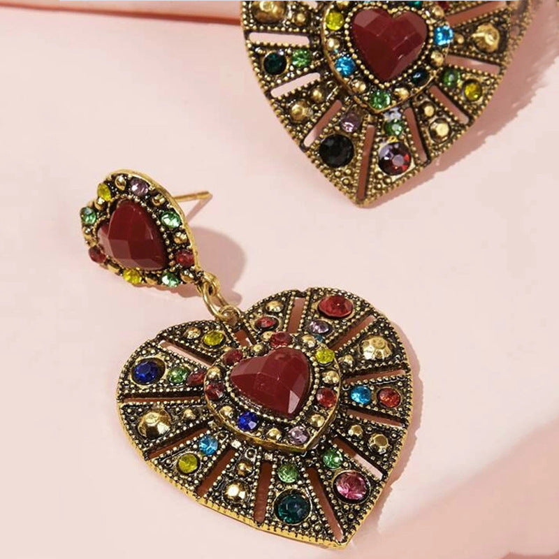Heart Burst Dangling Multicolored Rhinestone Earrings