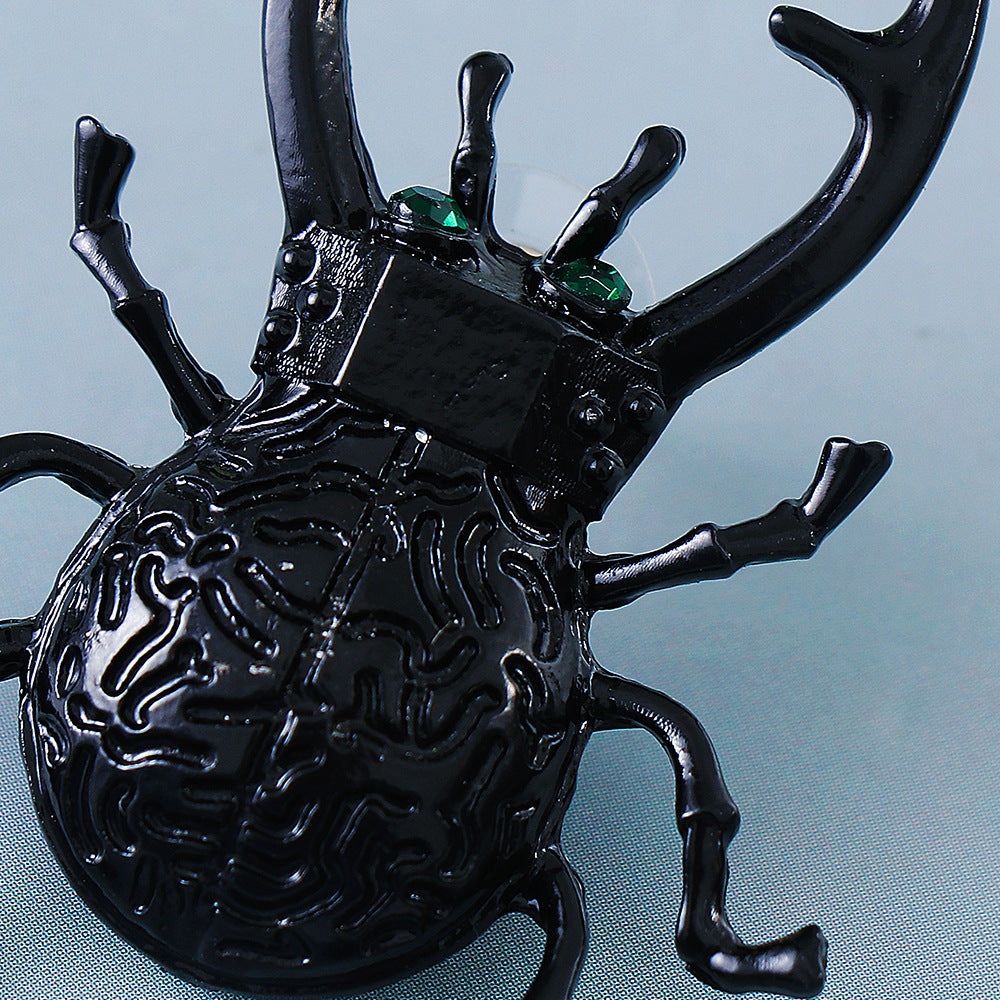 HUGE Surrealist Stag Beetle Earrings Rhinestone Eyes