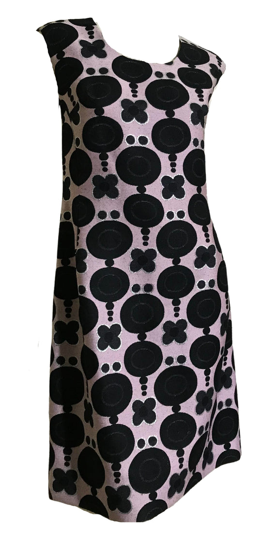 Pink SILVER and Black Glam Mod Cocktail Dress circa 1960s