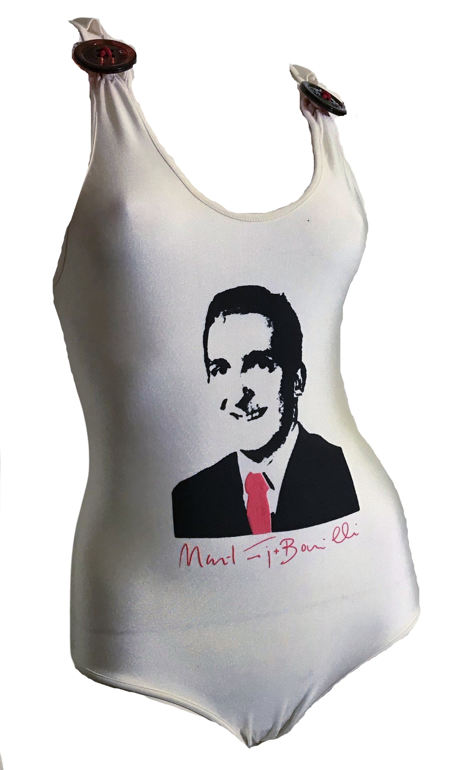 Rare Italian Designer Screen Printed White Leotard Swimsuit circa 1980s