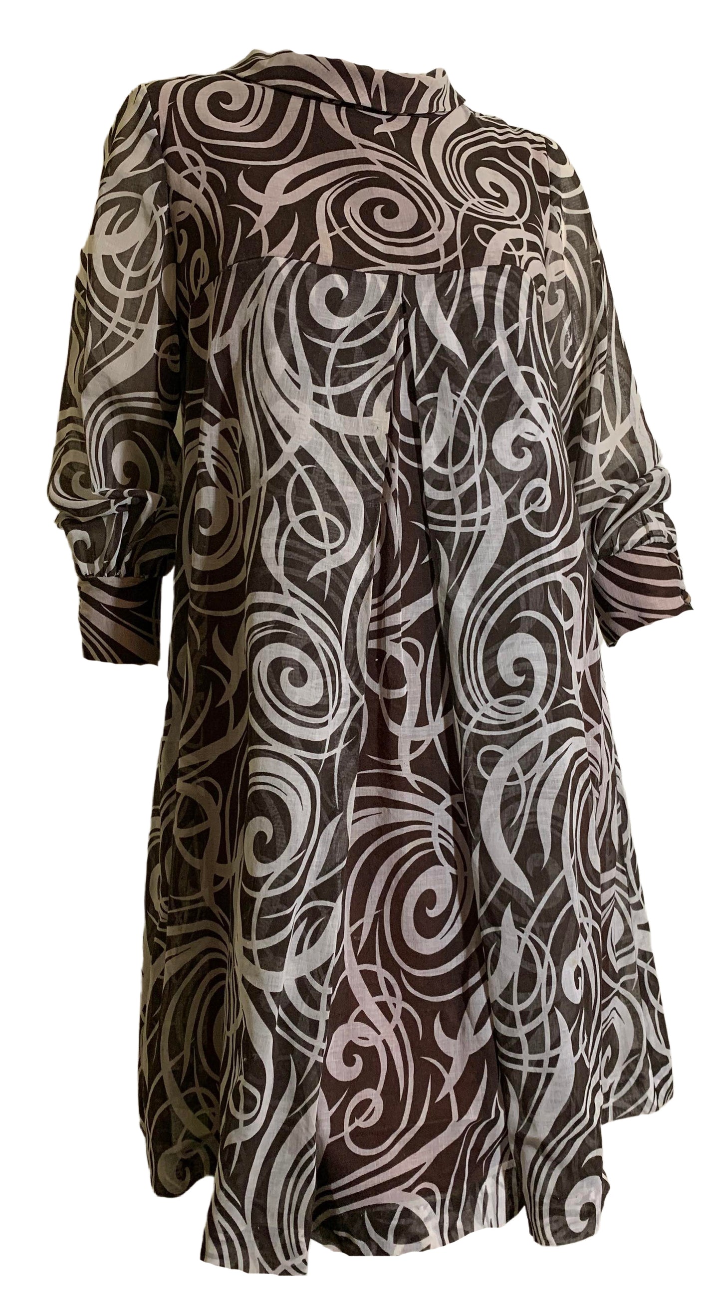 Cocoa and White Swirled Print Cotton Swing Dress circa 1960s