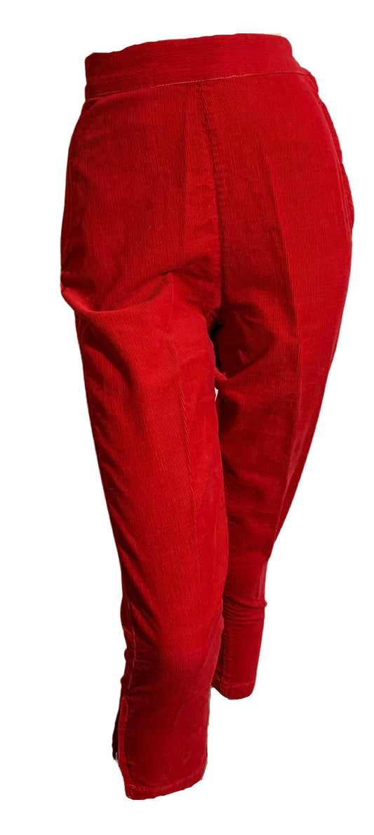 Lipstick Red Corduroy Zip Cuff Pedal Pushers circa 1960s