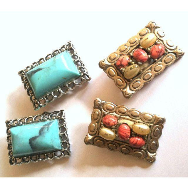 Rock Collector Set 2 Pairs Earthy Faux Stone Clip Earrings circa 1960s