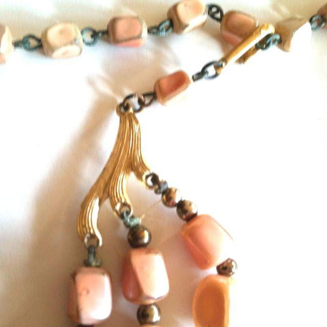 Sandy Hued Pastel Triple Strand Beaded Necklace circa 1960s