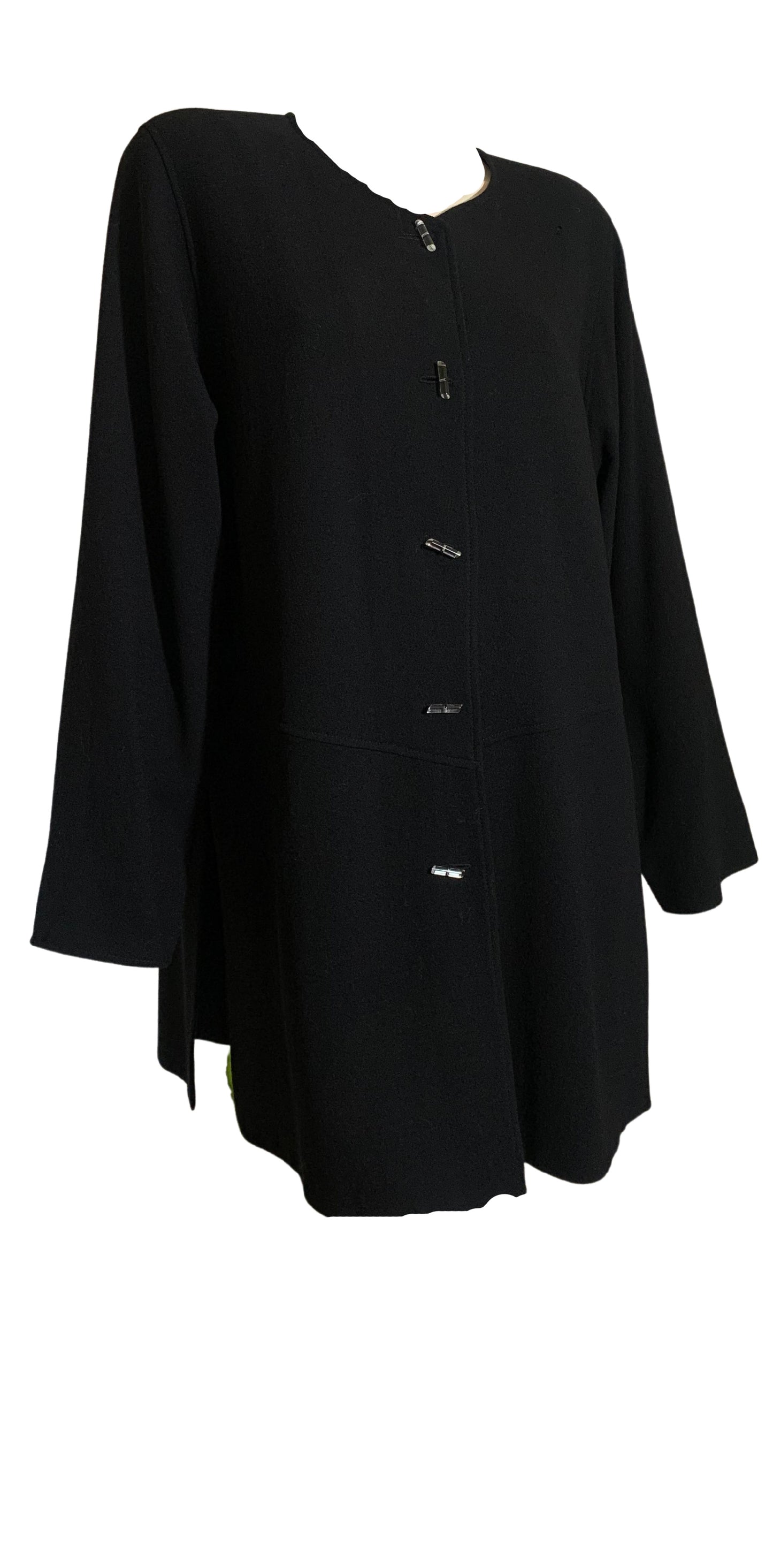 Black Wool Loose Cut Jacket with Lucite Tube Buttons circa 1990s Jean Muir