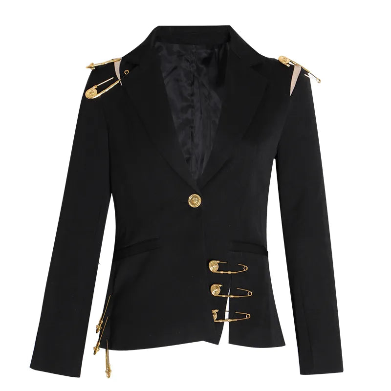 Adamant- the Safety Pin Trimmed Military Style Black Jacket
