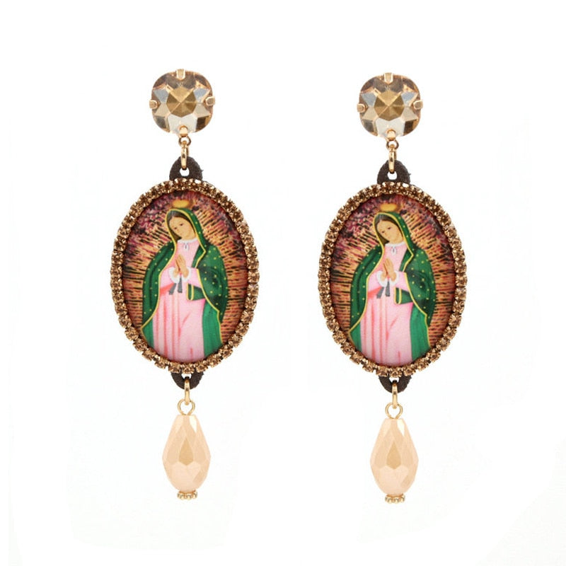 Relic- the Virgin Mary Rhinestone and Fringe Earrings Collection 50 Styles and Colors