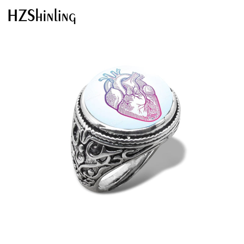 Poe- the Anatomical Heart Antique Style Ring 7 Styles