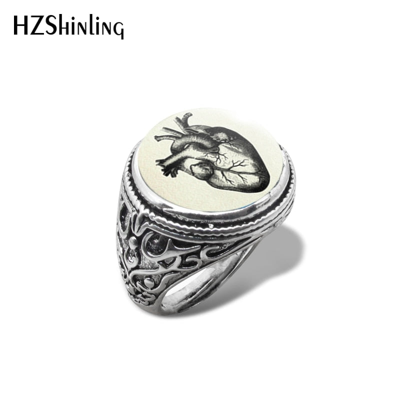 Poe- the Anatomical Heart Antique Style Ring 7 Styles