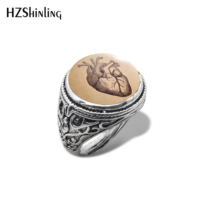 Poe- the Anatomical Heart Antique Style Ring 7 Styles