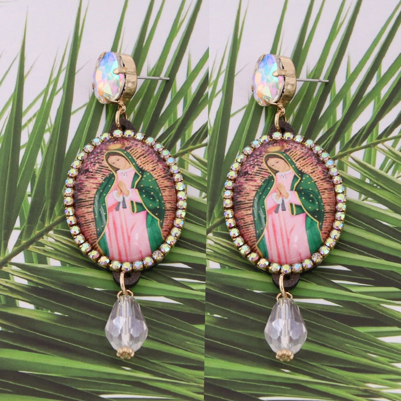 Relic- the Virgin Mary Rhinestone and Fringe Earrings Collection 50 Styles and Colors