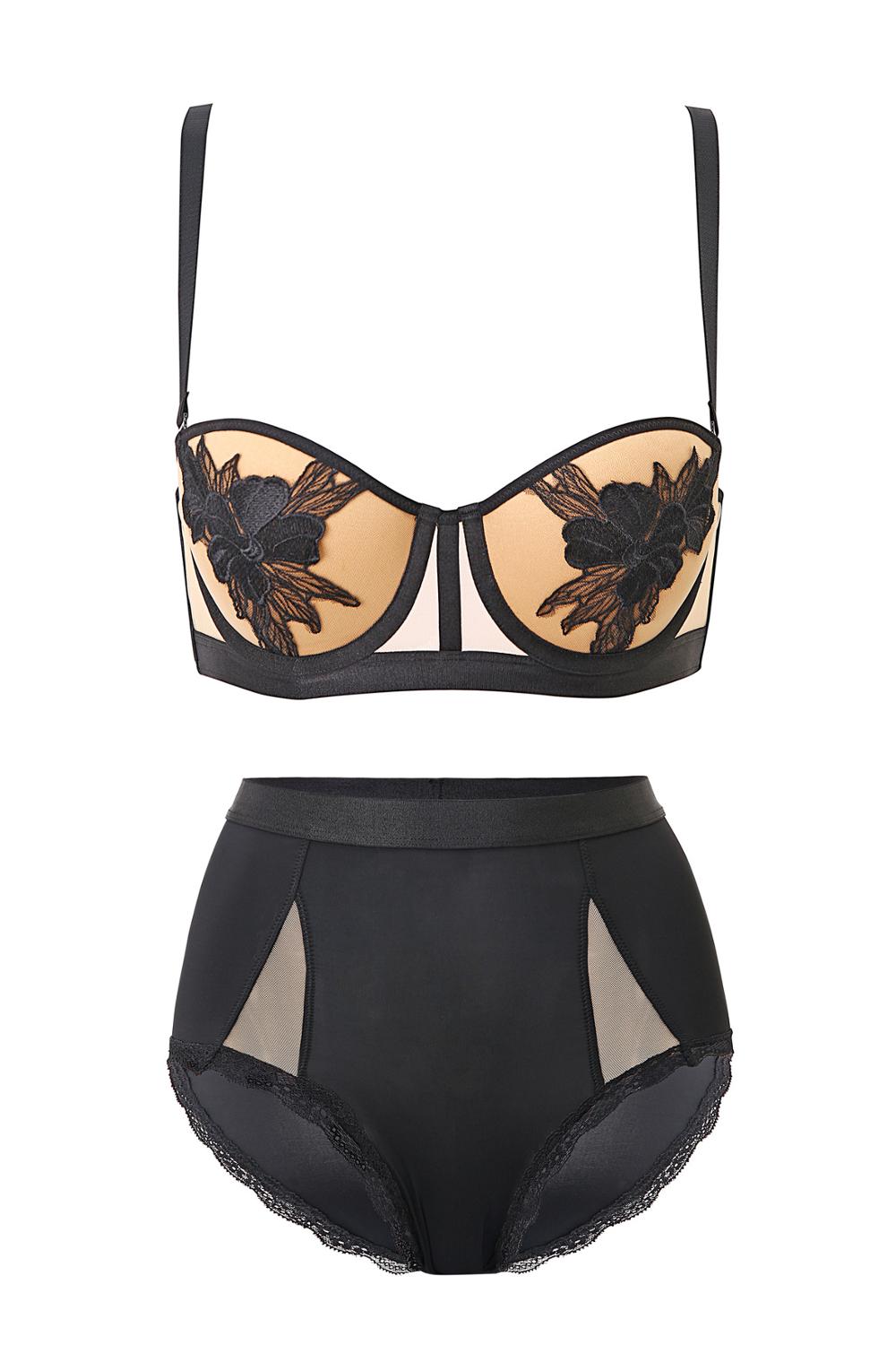 Iris- the Flower Applique Lingerie Bodysuit or Bra and Panty Set 2 Colors
