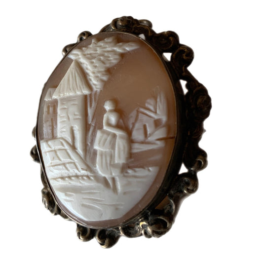 Rebecca at the Well Genuine Cameo Shell Brooch Pendant circa 1930s