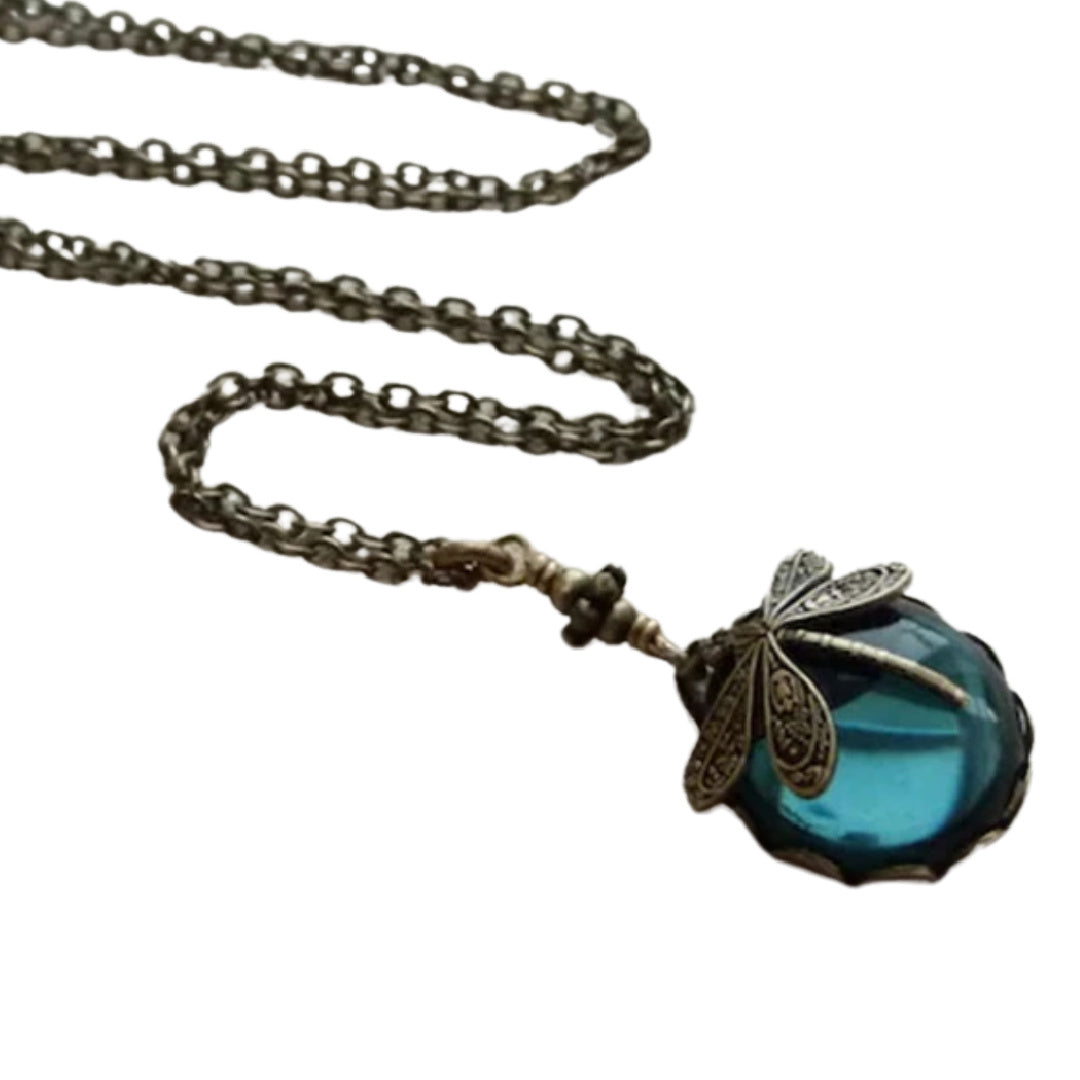 Helena- the Art Nouveau Glass Drop Dragonfly Necklace