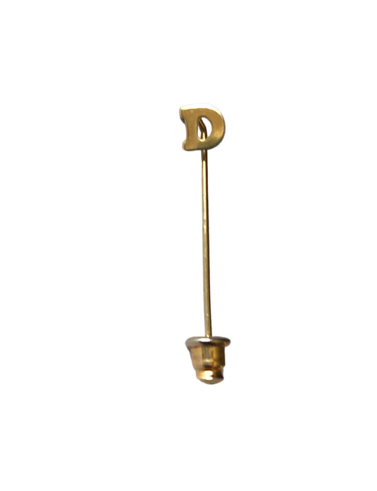 Gold Tone Metal Letter D Stick Pin circa 1970s