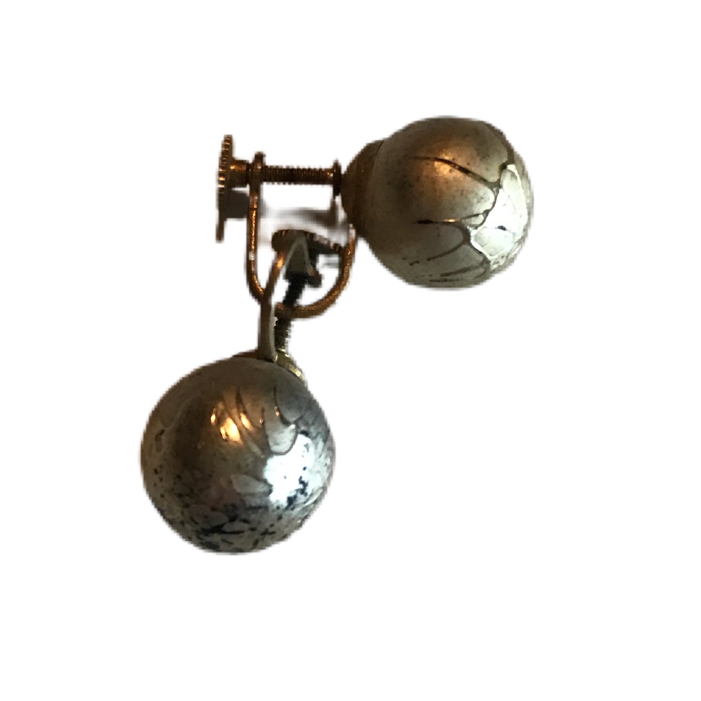 Painted Two Tone Gold Orb Screw Back Clip Earrings circa 1940s