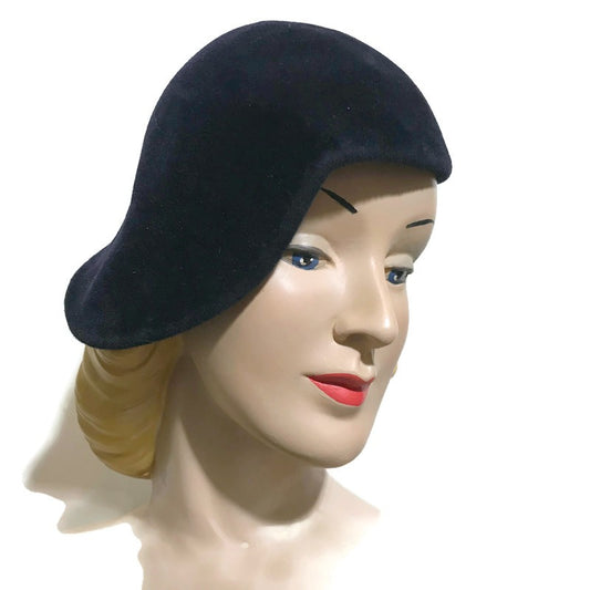 Deepeset Sapphire Blue Cocktail Hat Side Swept Shape circa 1950s