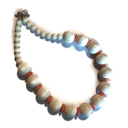 White Stone Bead Necklace with Peach Discs circa 1980s