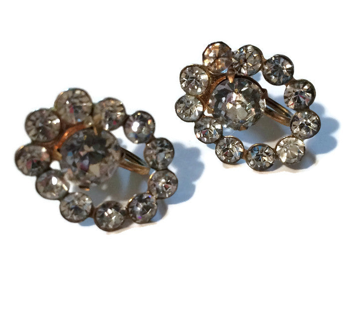 Oval Frame Rhinestone Clip Earrings circa 1940s