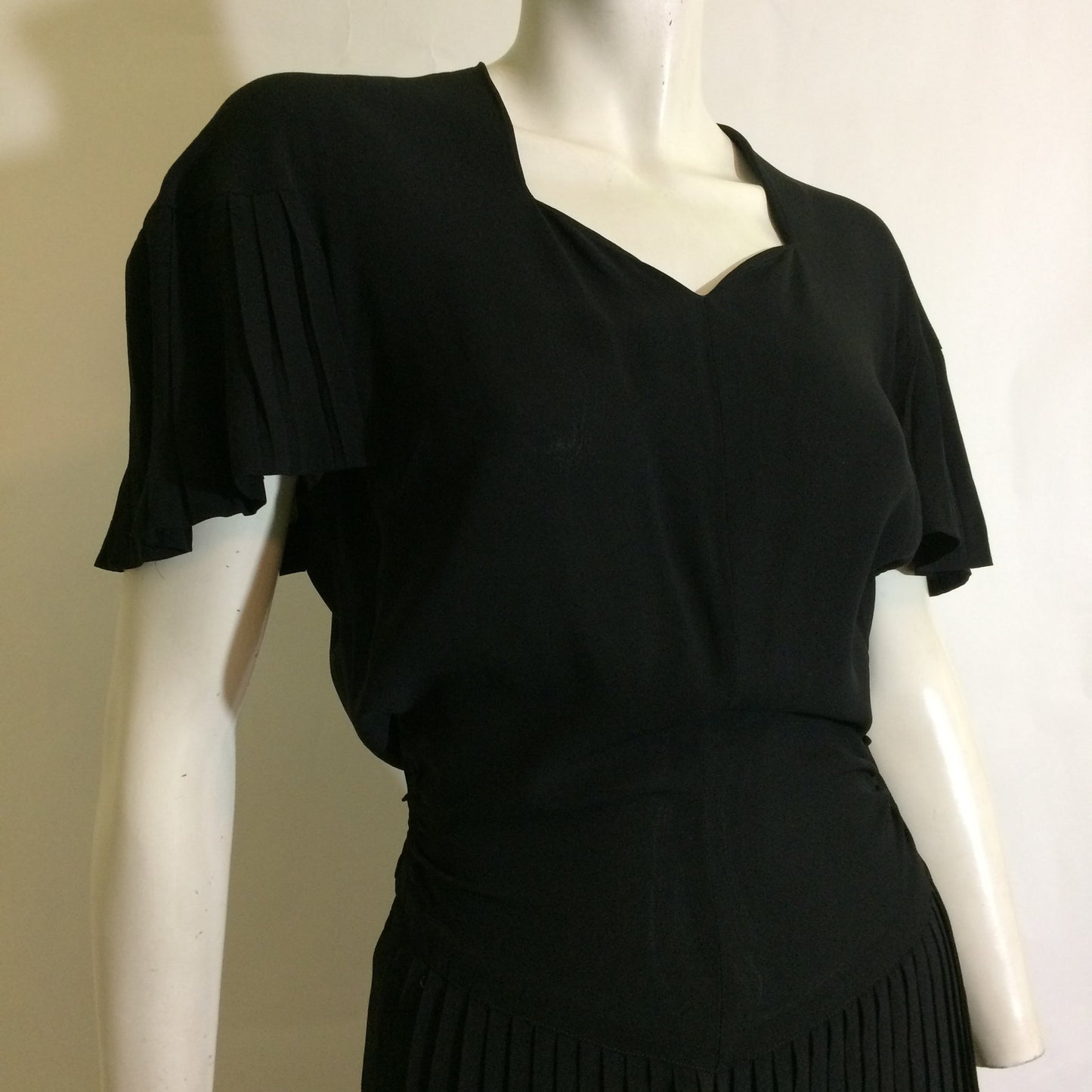 Pretty Pleated Black Tiered Skirt Cocktail Dress circa 1940s