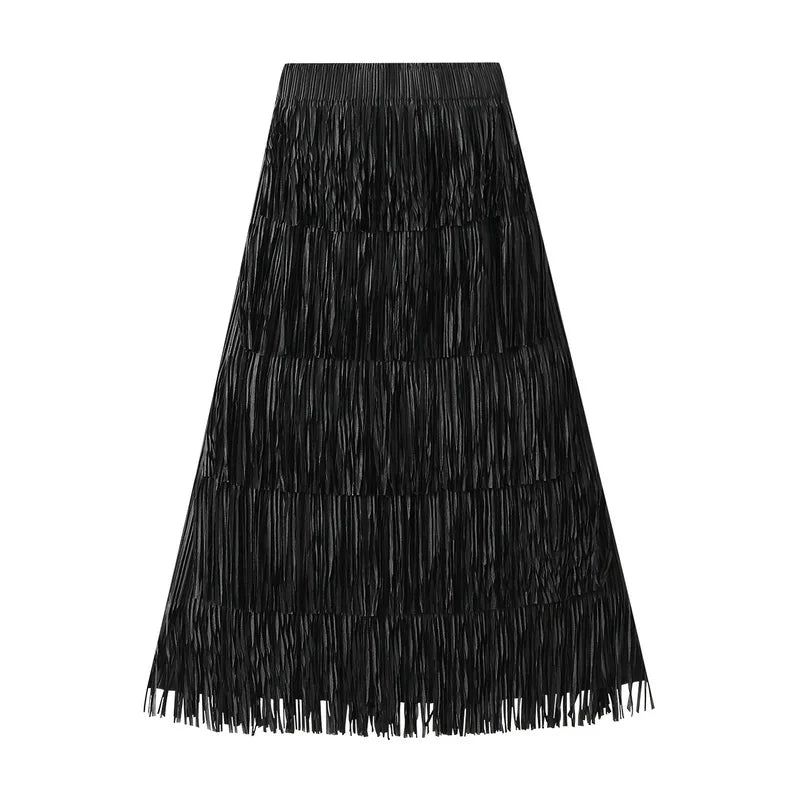 Infringed- the Tiered Fringed Midi Length Skirt 10 Colors