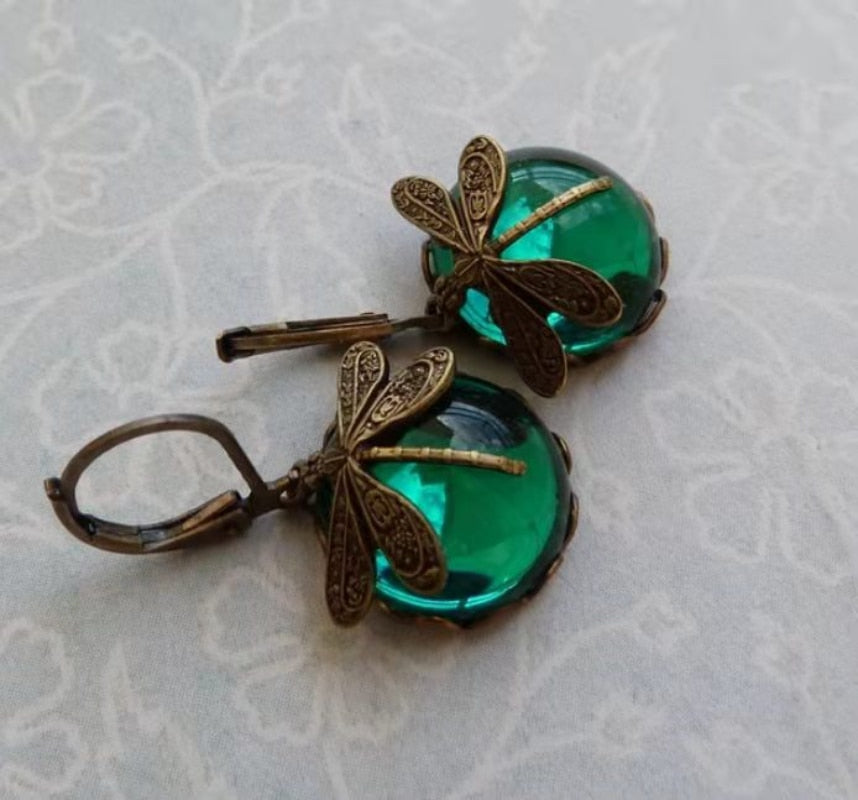 Shimmer- the Art Nouveau Glass Drop Dragonfly Earrings 8 Colors and a BEE!