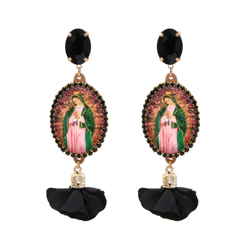 Relic- the Virgin Mary Rhinestone and Fringe Earrings Collection 50 Styles and Colors