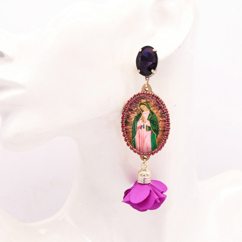 Relic- the Virgin Mary Rhinestone and Fringe Earrings Collection 50 Styles and Colors