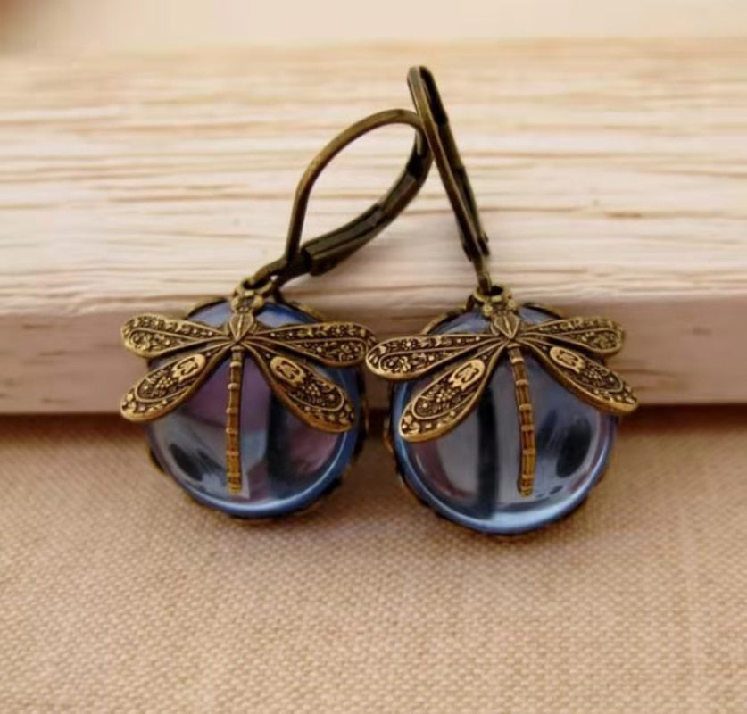 Shimmer- the Art Nouveau Glass Drop Dragonfly Earrings 8 Colors and a BEE!