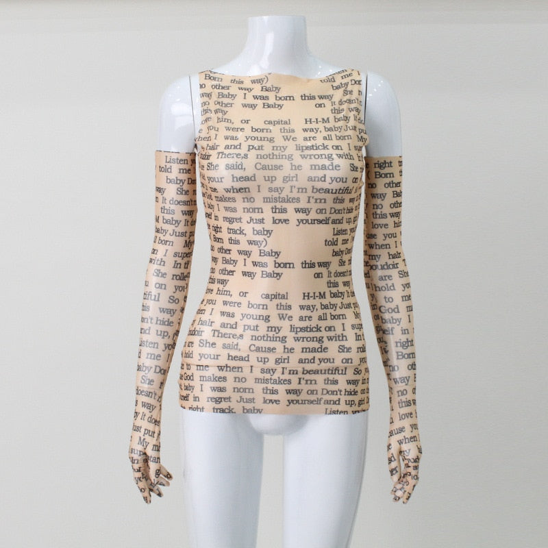 Stephi- Gaga Lyrics Mesh Sleeveless Shirt and Gloves 3 Color Ways