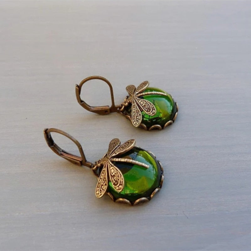 Shimmer- the Art Nouveau Glass Drop Dragonfly Earrings 8 Colors and a BEE!