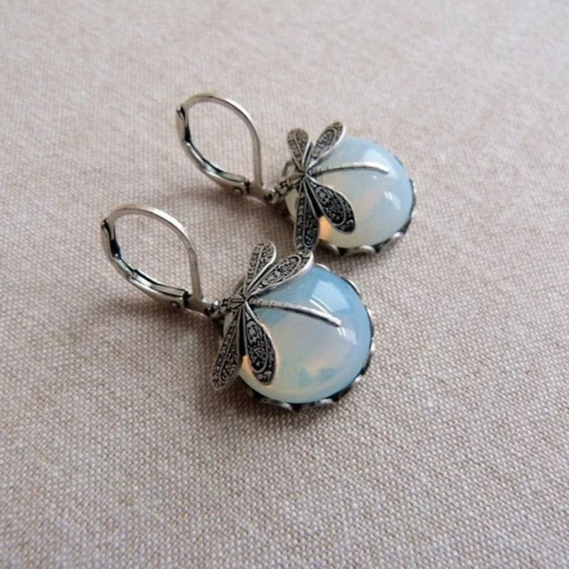 Shimmer- the Art Nouveau Glass Drop Dragonfly Earrings 8 Colors and a BEE!