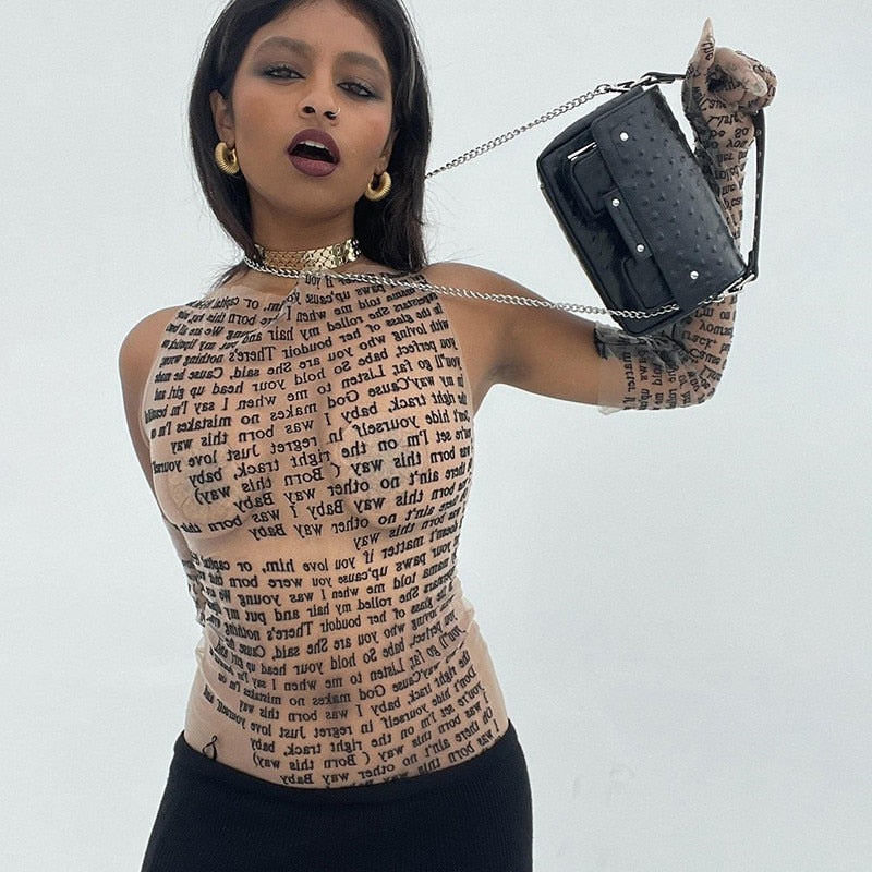 Stephi- Gaga Lyrics Mesh Sleeveless Shirt and Gloves 3 Color Ways