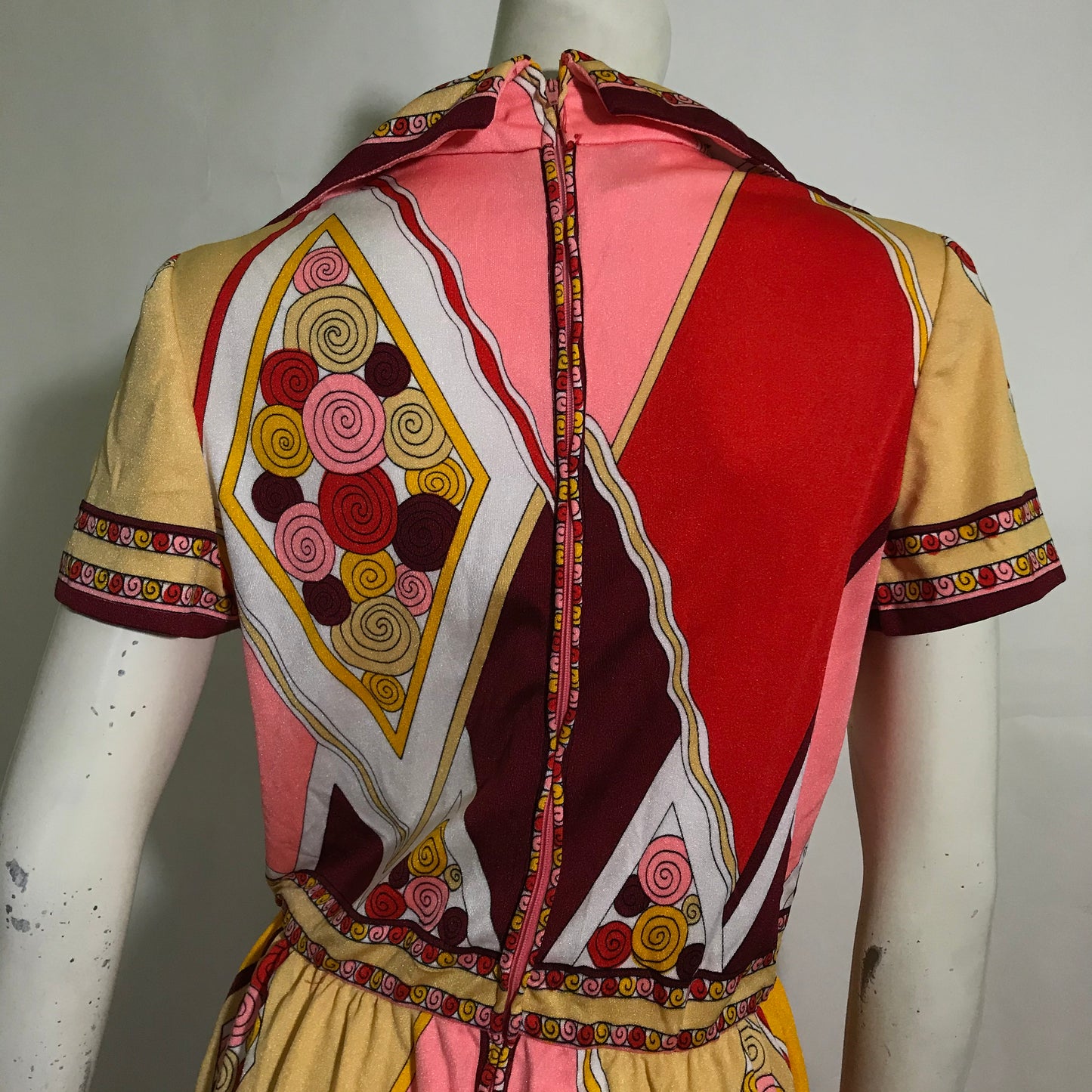 Pink and Melon Abstract Print Paganne Dress circa 1970s