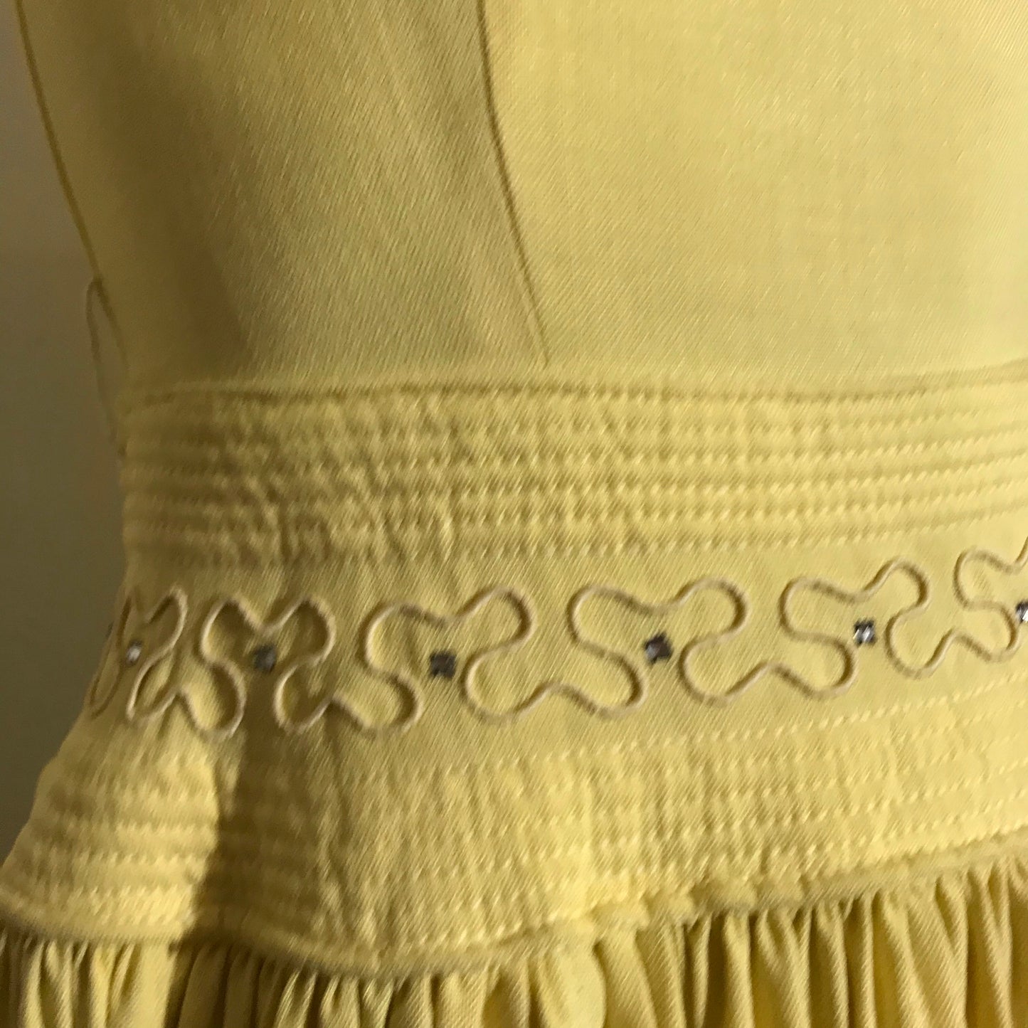 Sunshine Yellow Sleeveless Party Dress with Rhinestones circa 1940s