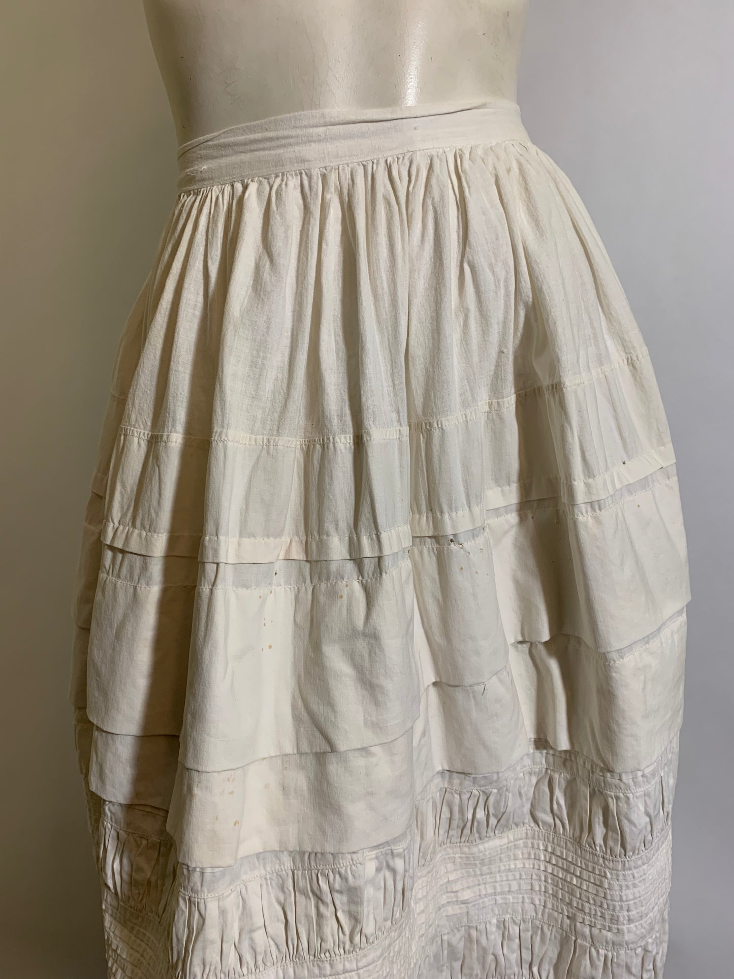 Ruffled and Embroidered Short White Cotton Petticoat circa 1890s