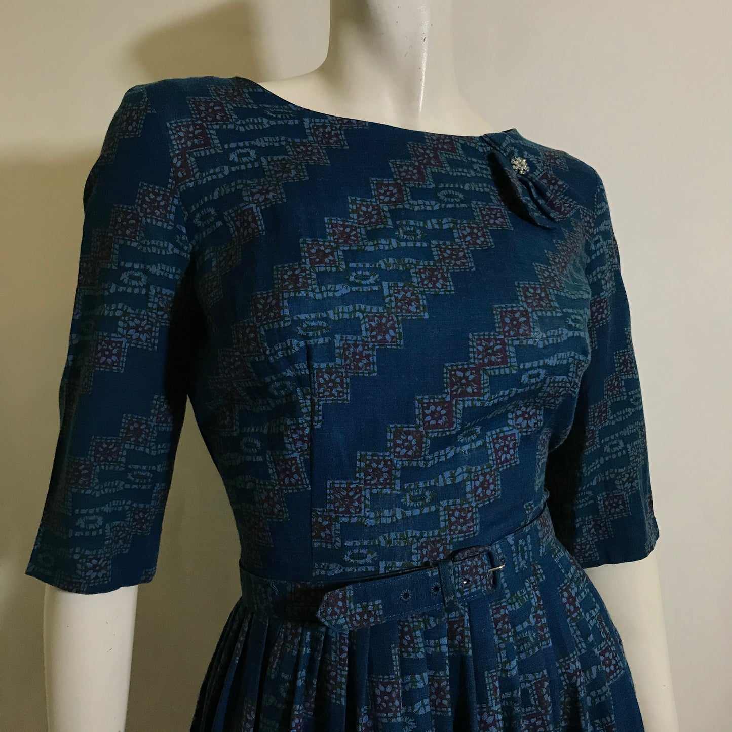 Black and Blue Rhinestone Trimmed Dress circa 1950s