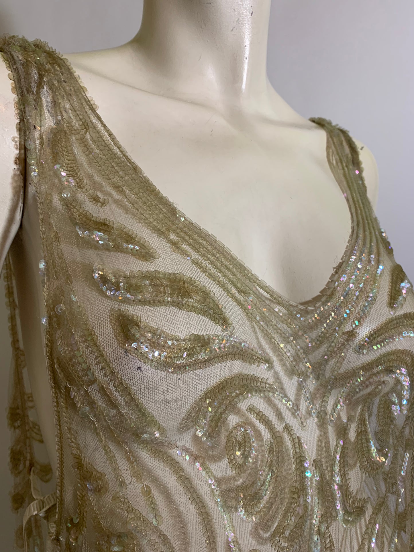 Timeless Iridescent Sequined and Beaded Sheer Netting Tabard Dress circa 1920s