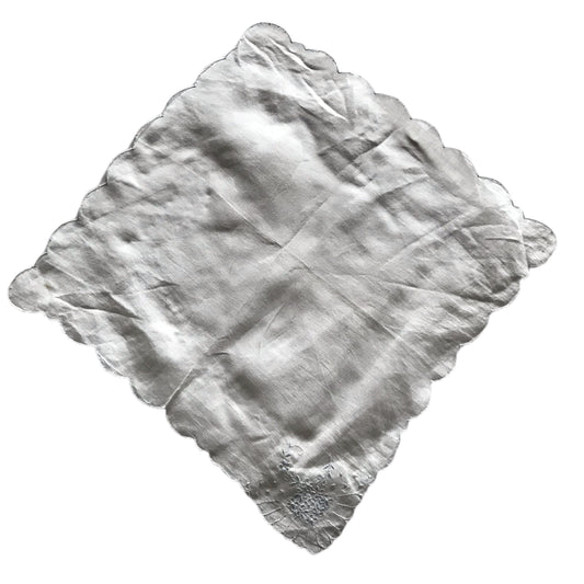 White Cotton Handkerchief with Baby Blue Embroidery circa 1940s