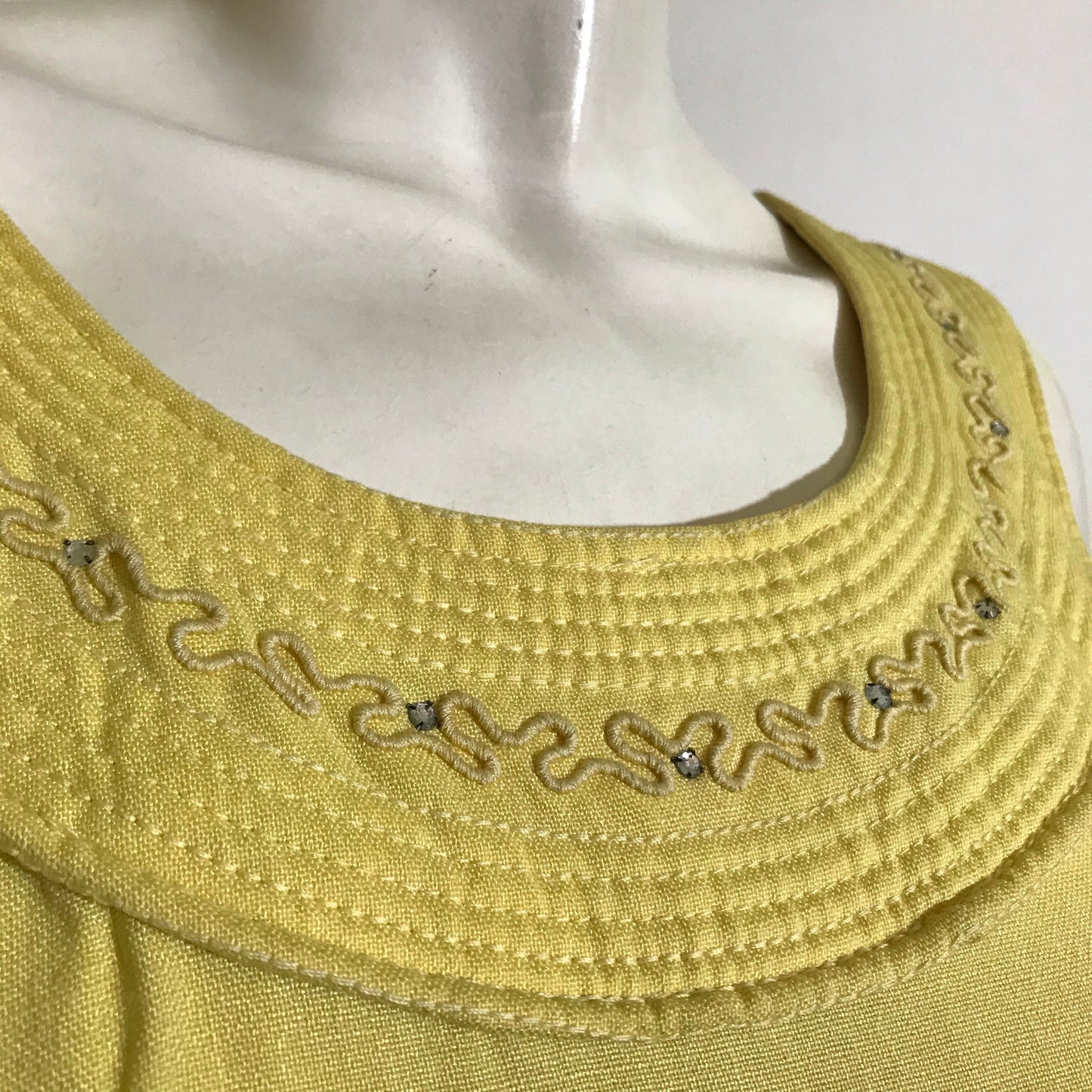 Sunshine Yellow Sleeveless Party Dress with Rhinestones circa 1940s