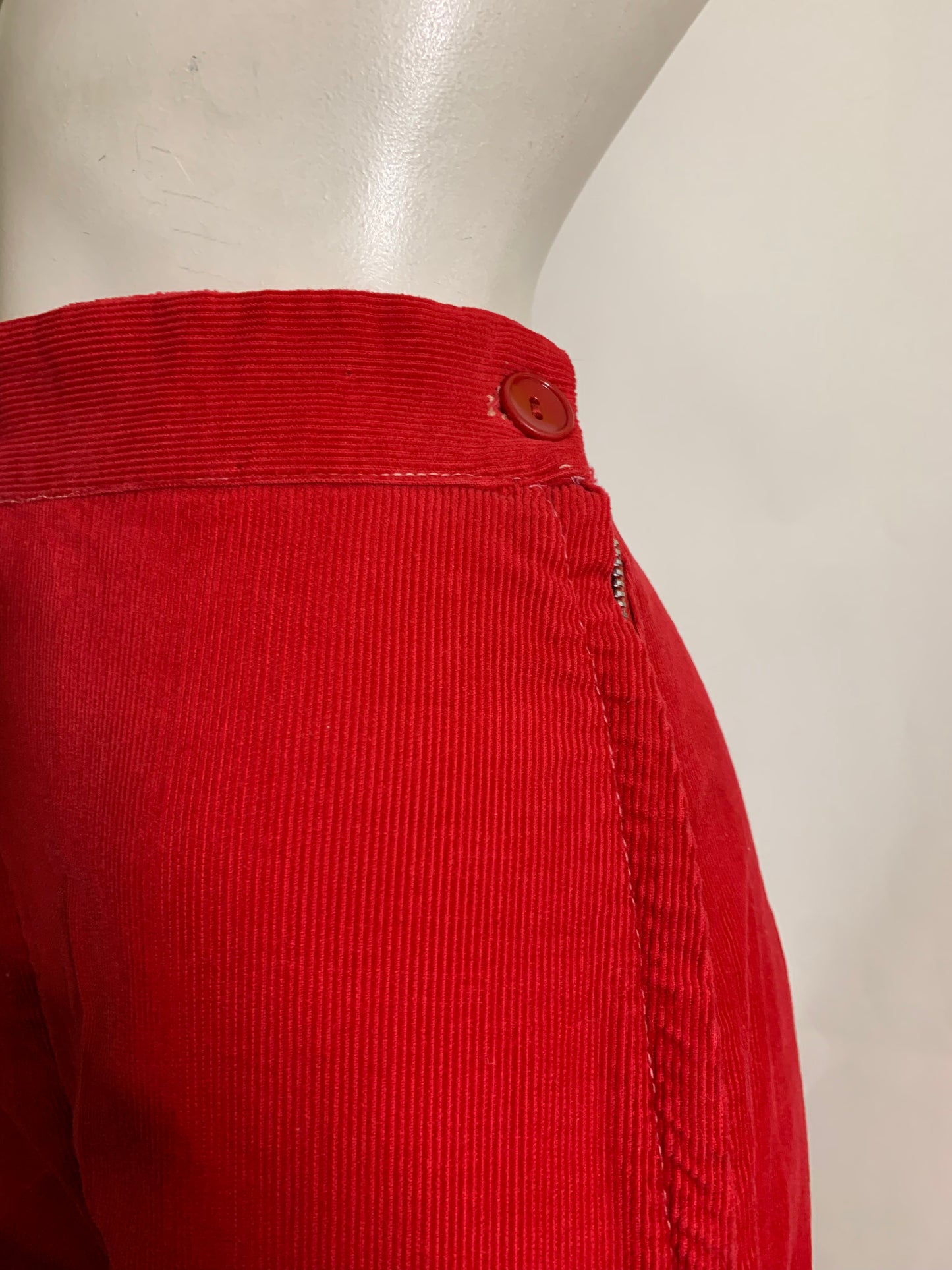 Lipstick Red Corduroy Zip Cuff Pedal Pushers circa 1960s